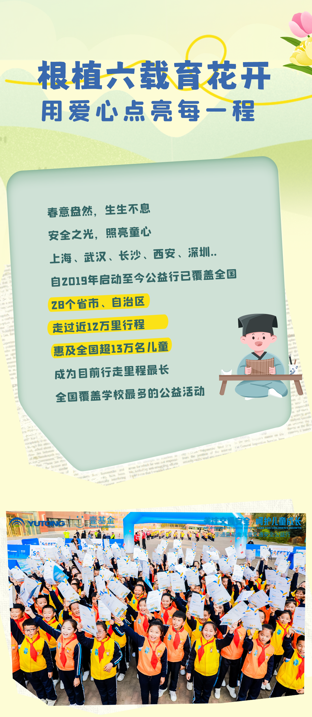 6年，12萬里，13萬兒童，宇通&amp;amp;amp;amp;壹基金兒童交通安全公益行再出發